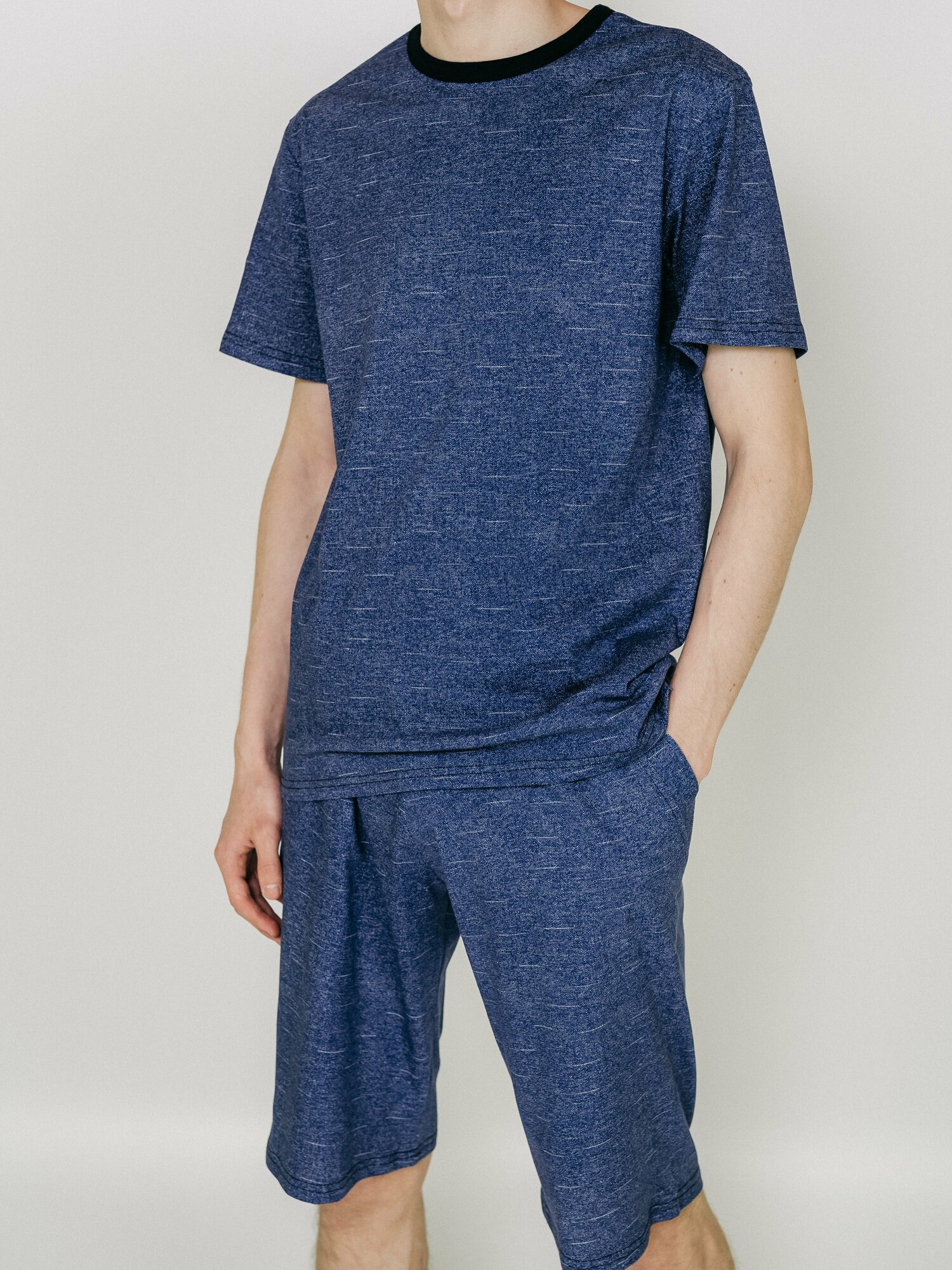 Мужская пижама, мужской пижамный комплект ARISTARHOV, Футболка + Шорты, Синий джинс, размер 54 - фотография № 1