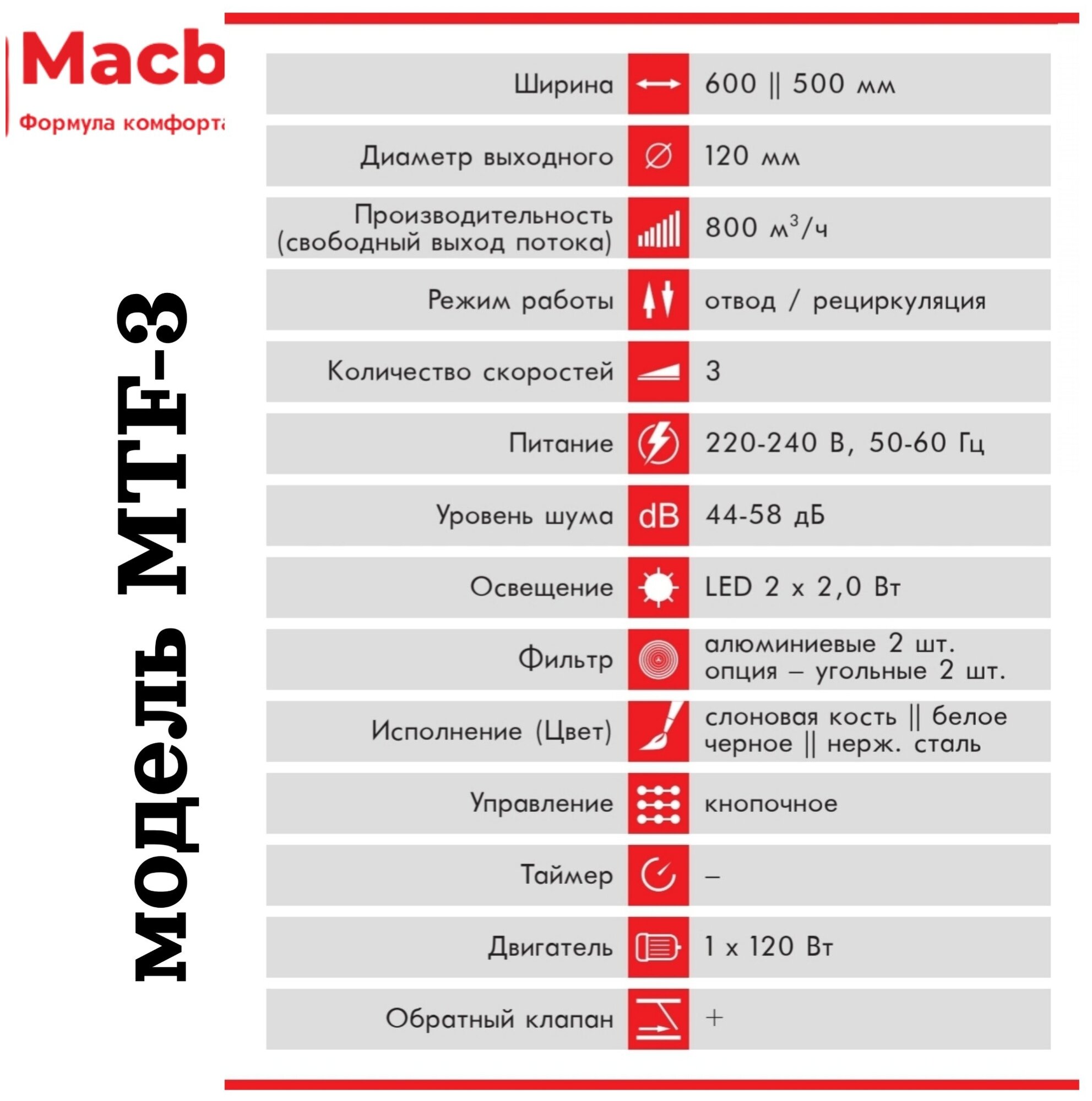 Кухонная вытяжка MACBI встраиваемая MTF 60-3 Черная 800м/3 - фотография № 9