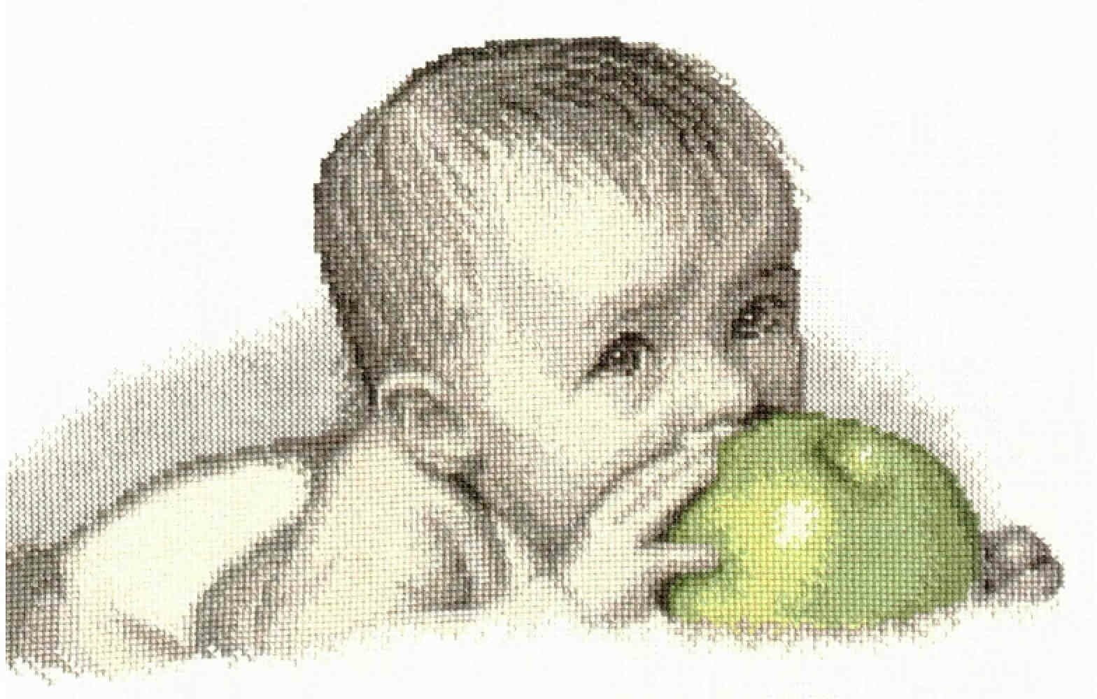 Набор для вышивания крестом овен Малыш с яблоком, 30*20см