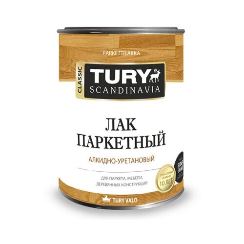 лак алкидно-уретановый паркетный TURY 0,9л полуматовый, арт.лак TURY а/у п/м