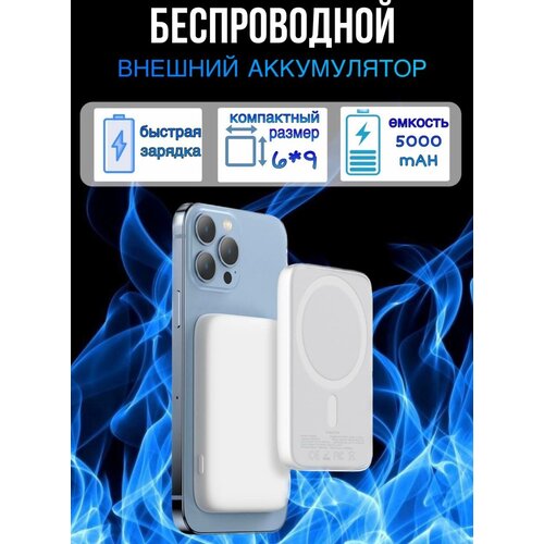 Магнитный внешний аккумулятор MagSafe Battery Pack 5000 мАч Powerbank магнитный повербанк беспроводная быстрая зарядка белый 90900₽