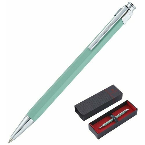 Ручка шариковая PIERRE CARDIN PRIZMA, корпус латунь лакированная, отделка сталь и хром, чернила синие, светло-зелёная