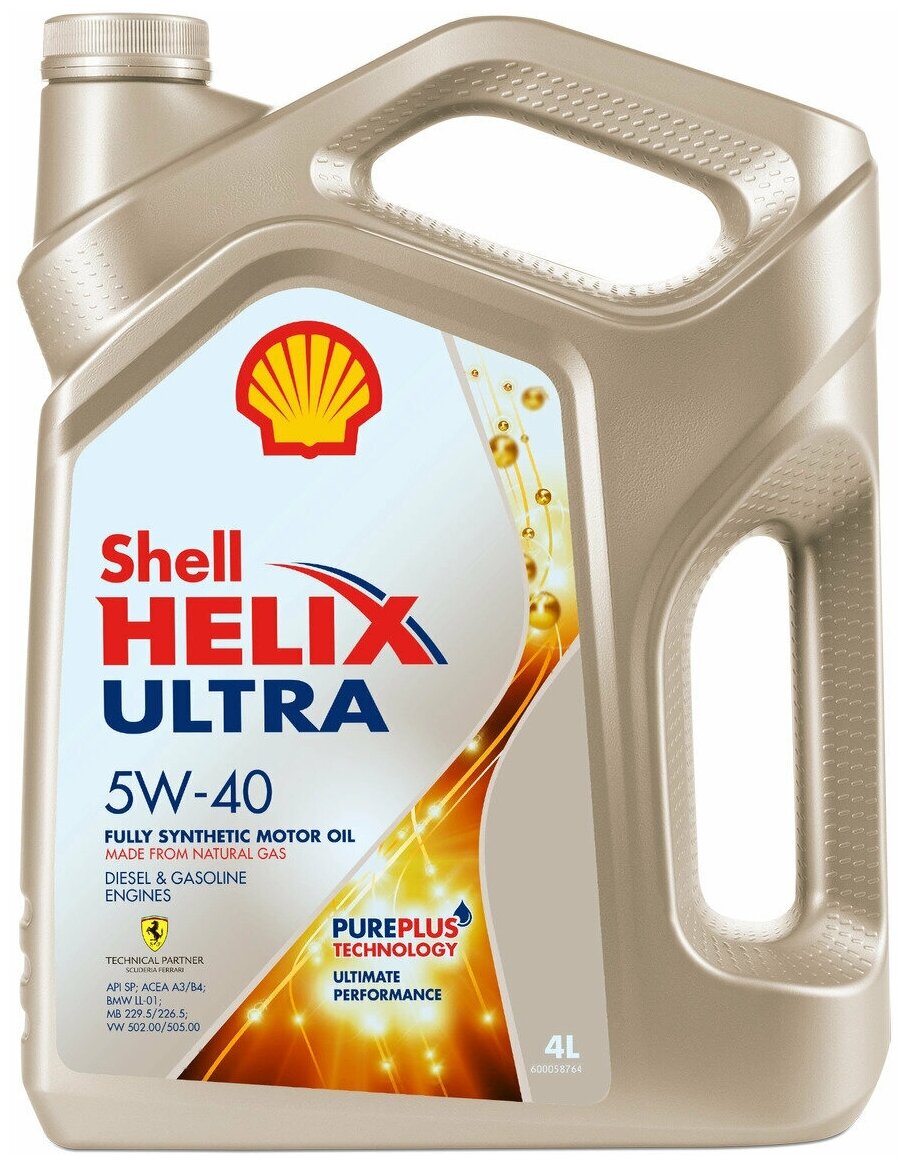 Синтетическое моторное масло SHELL Helix Ultra 5W-40 SP, 4 л, 3.6 кг