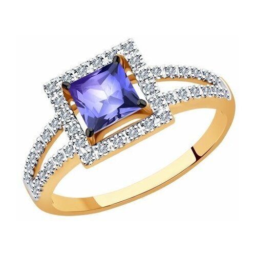 Кольцо Diamant online, золото, 585 проба, бриллиант, танзанит, размер 18.5, бесцветный