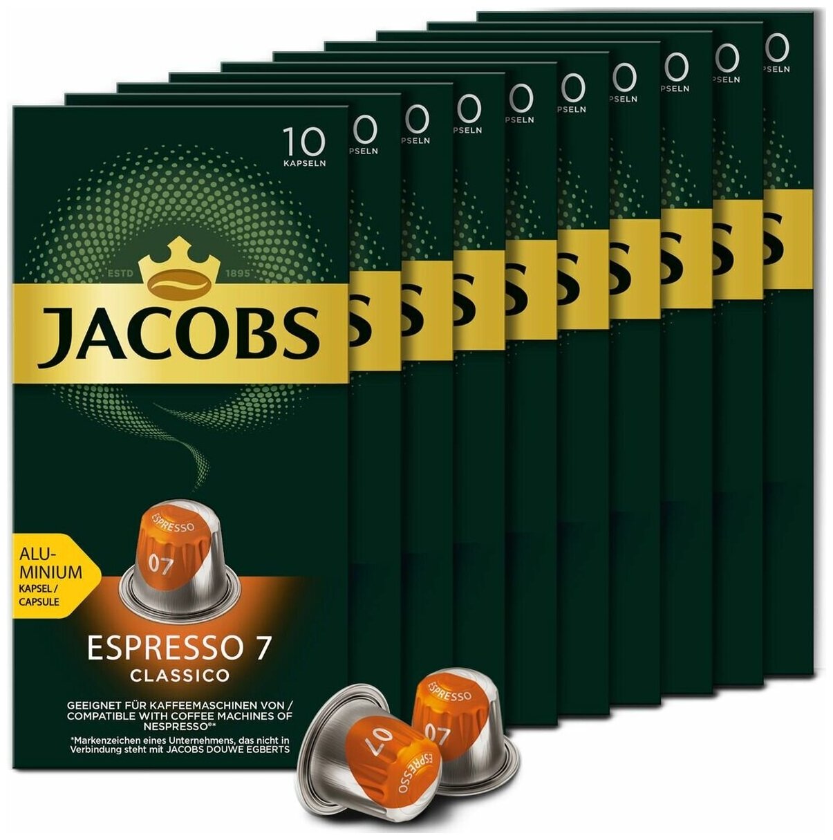 Набор Кофе в алюминиевых капсулах Jacobs Espresso #7 Classico, 10 капсул х 10 шт - фотография № 1