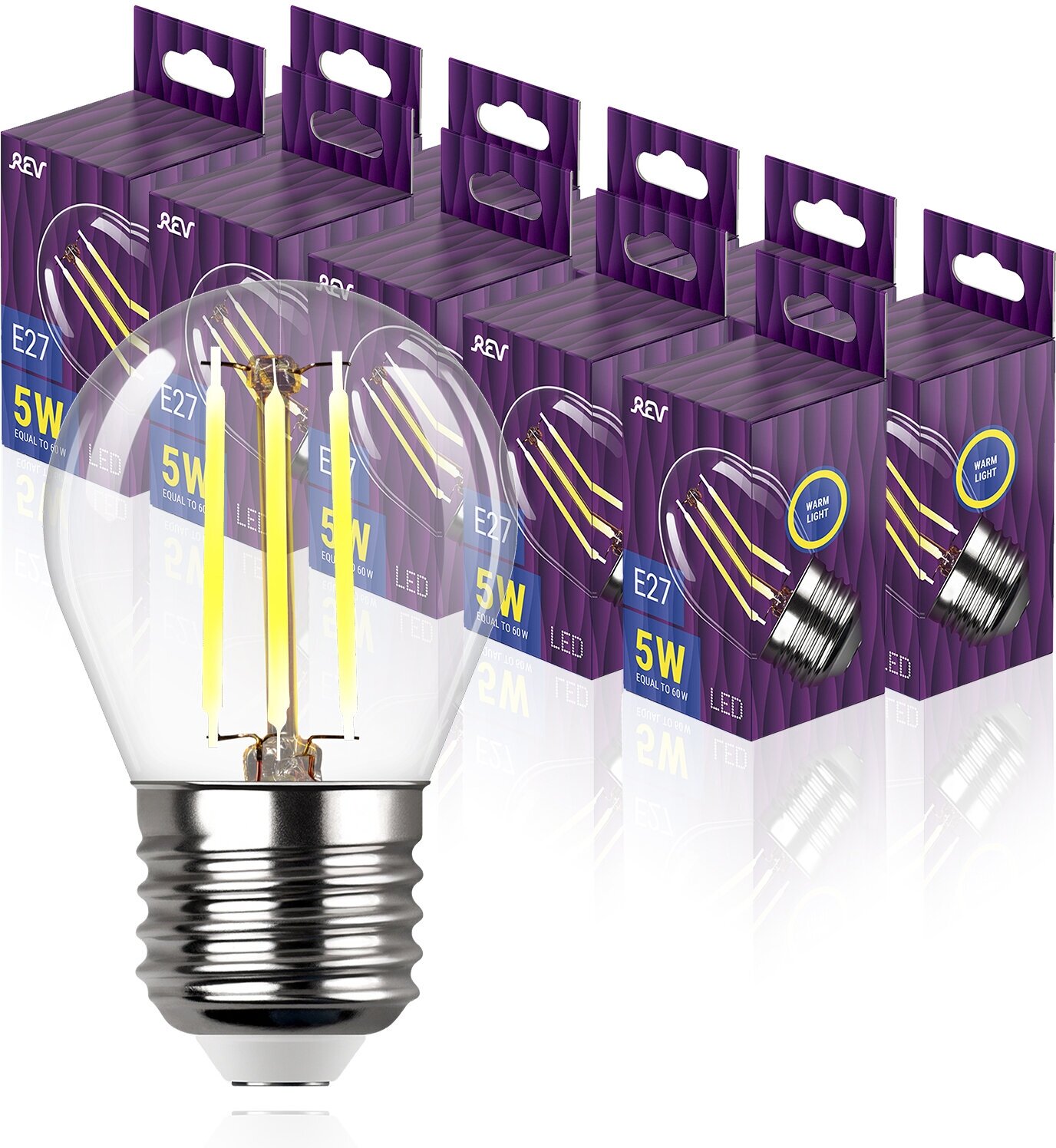 Упаковка светодиодных филаментных ламп 10 шт REV 32423 2, 2700К, E27, FG45, 5Вт