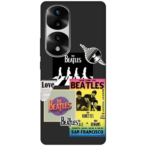 Матовый чехол Beatles Stickers для Honor 70 Pro / Honor 70 Pro+ / Хонор 70 / 70 Про Плюс с 3D эффектом черный матовый чехол lovely fingerprints w для honor 70 pro honor 70 pro хонор 70 70 про плюс с 3d эффектом черный