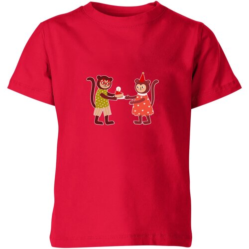 детская футболка влюбленные мартышки 116 темно розовый Футболка Us Basic, размер 12, красный