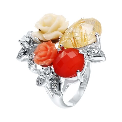 фото Element47 кольцо из серебра 925 пробы с кварцем, агатом, силиконом и кубическим цирконием se2177-r_ko_kag_qzv_ci_001_wg, размер 16
