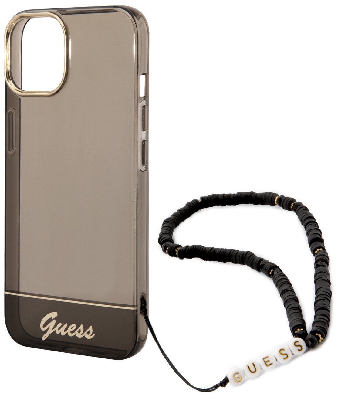 Чехол CG Mobile Guess PC/TPU Translucent Electoplated camera Hard + Hand Strap для iPhone 14, цвет Черный (GUHCP14SHGCOHK)