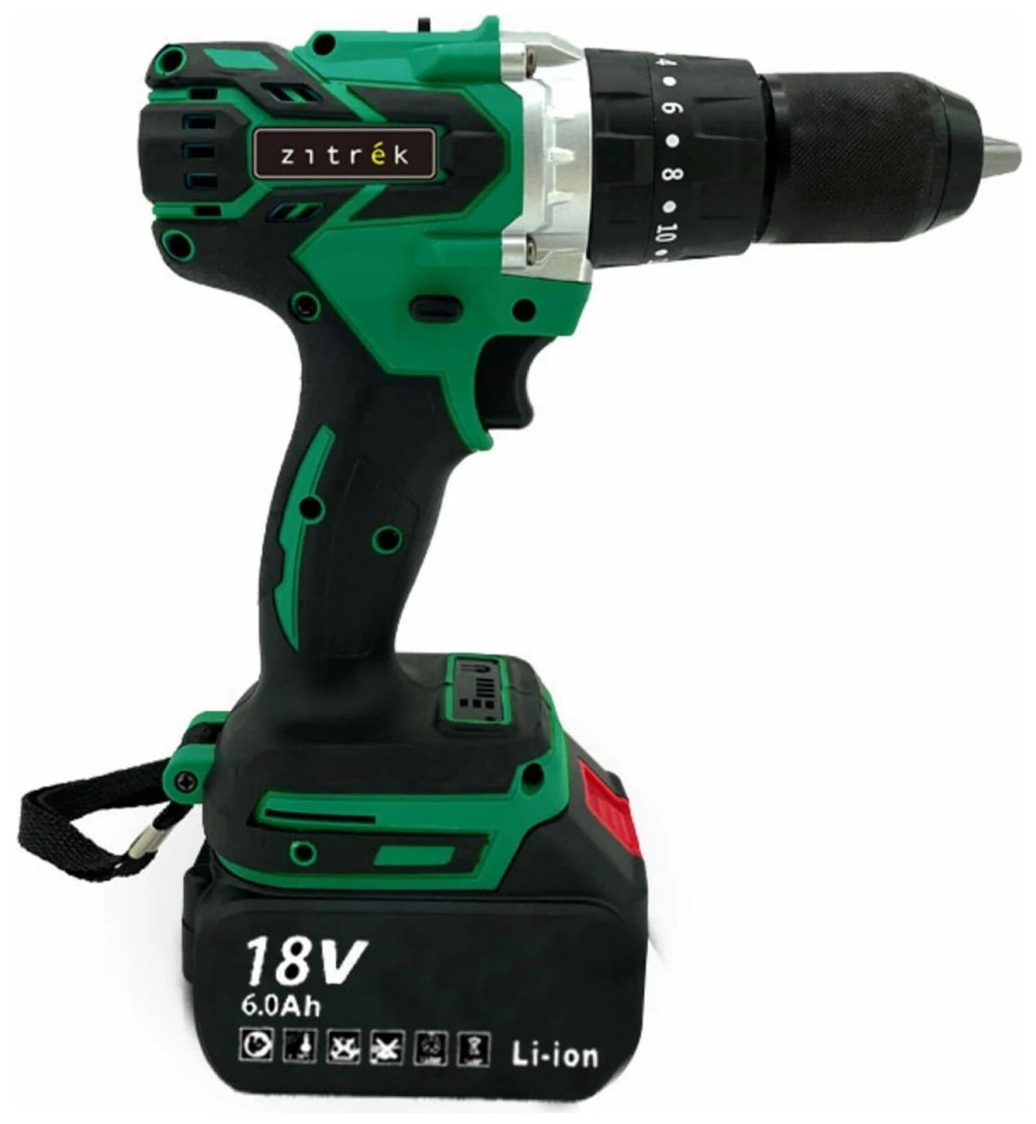 Дрель-шуруповерт аккумуляторная ударная Zitrek Green Impact 18V (18В, Li-ion 2x6.0Ач) - фото №5