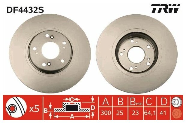 Диск тормозной передний для honda accord vii DF4432S Trw DF4432S