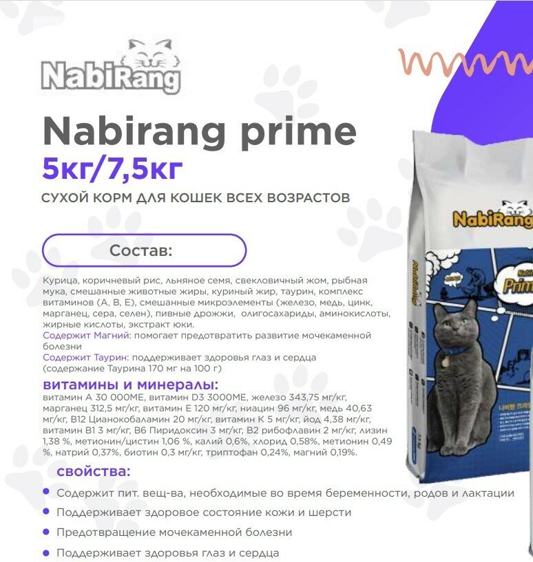 Сухой корм Nabirang Prime для кошек всех возрастов вес 5 кг - фотография № 2