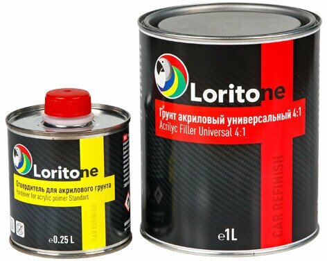 Loritone Грунт акриловый 2K 4:1 черный универсальный с отвердителем, 1л+0.25л.