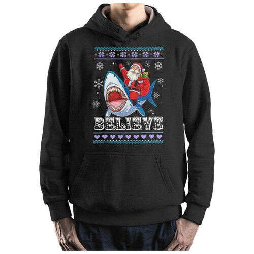 фото Худи с новогодним узором / санта и акула / толстовка черная размер 50 dream shirts
