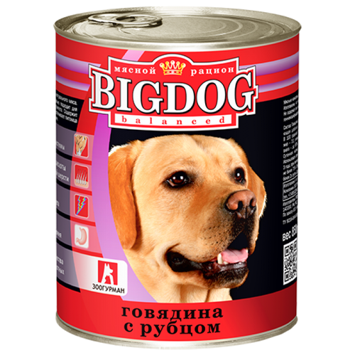 Влажный корм для собак Зоогурман Big Dog, говядина, рубец 1 уп. х 2 шт. х 850 г (для средних и крупных пород) влажный корм для собак зоогурман big dog говядина баранина 1 уп х 1 шт х 850 г для средних и крупных пород