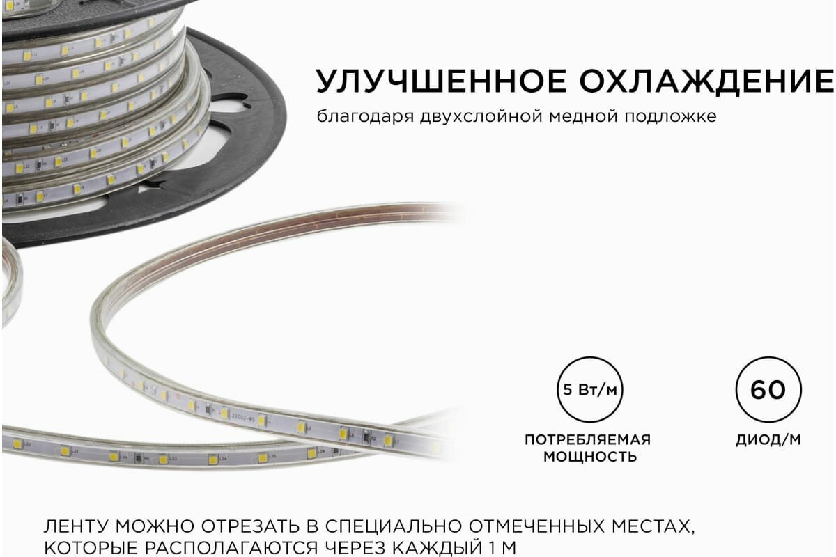 Светодиодная влагозащищенная лента OGM 5W/m 60LED/m 2835SMD холодный белый 50M - фото №5