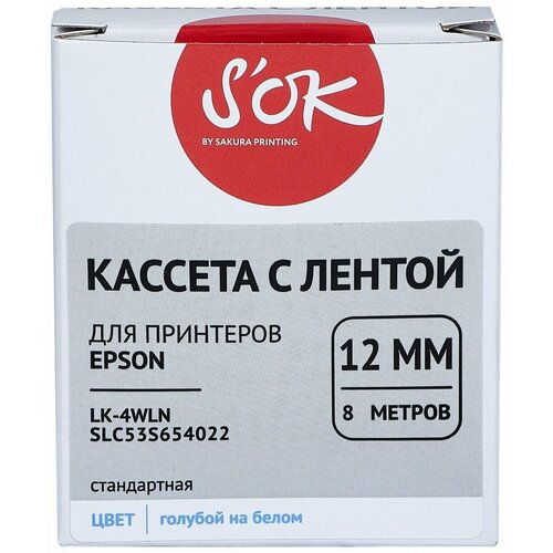 S'OK SLC53S654022 картридж ленточный, стандартная (Epson LK-4WLN - C53S654022 ) голубой на белом 12 мм 9 м (совместимый)