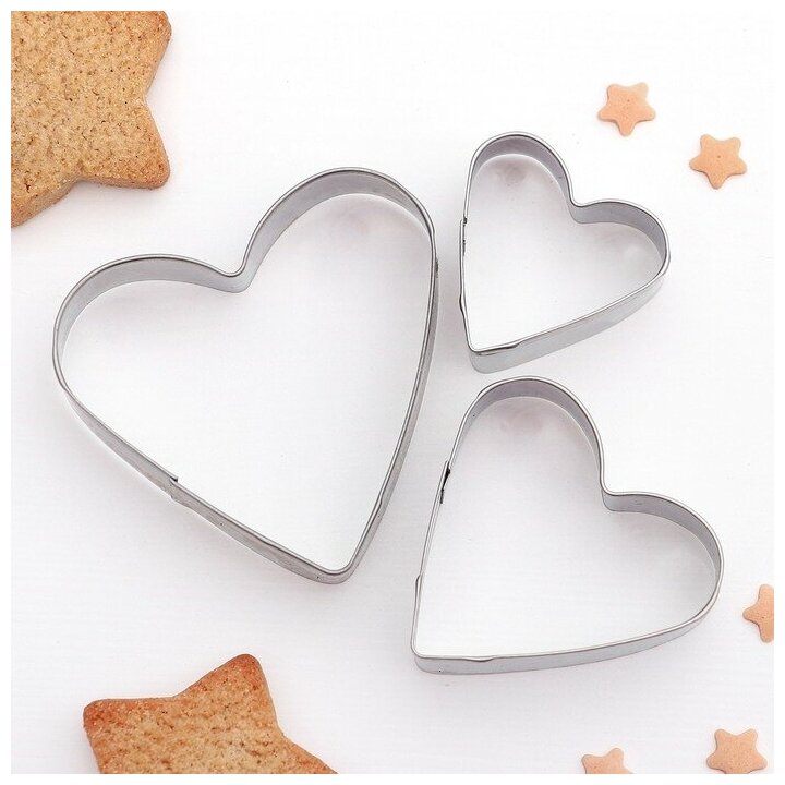 Набор форм для вырезания печенья Доляна «Сердечко», 3 шт, цвет серебряный