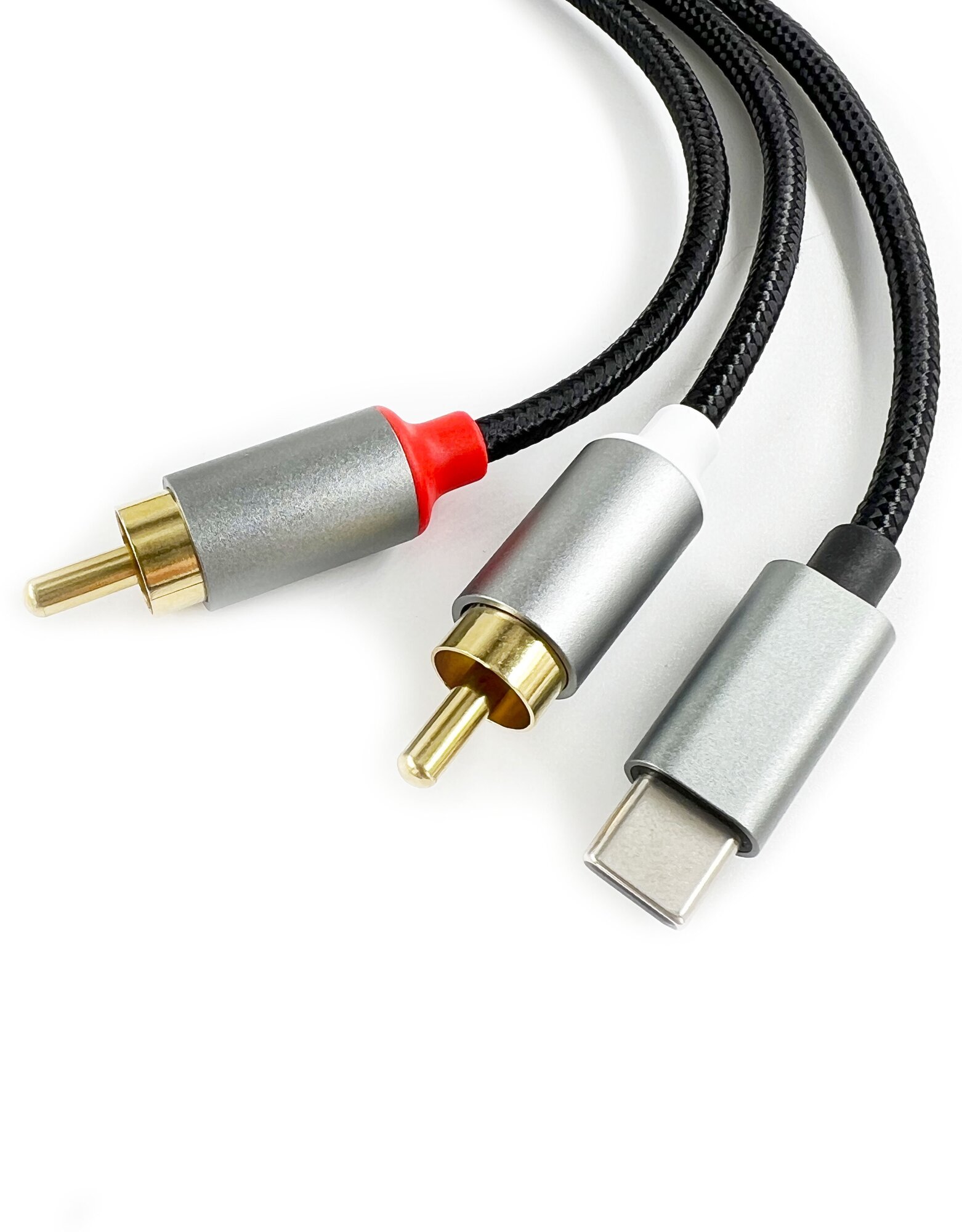 Кабель PREMIER Type-C - 2RCA, USB Type-C, RCA, 1м, тканевая оплётка, позолоченный, чёрный — фото 1