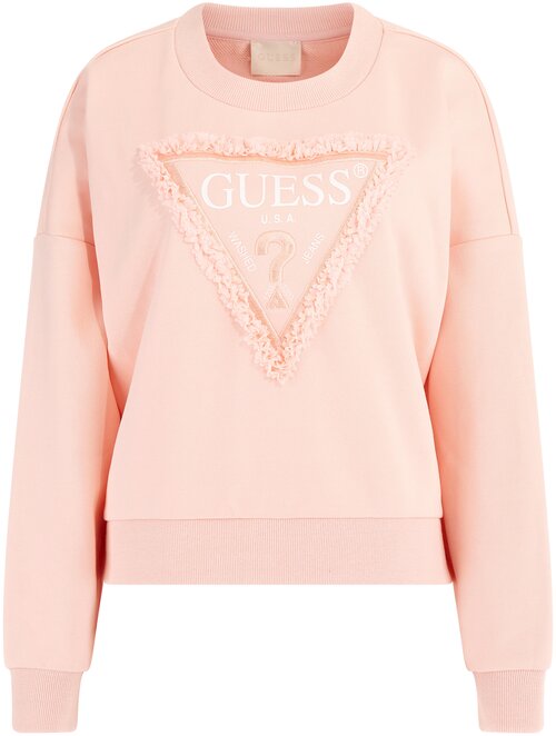 Толстовка GUESS, силуэт прямой, средней длины, без капюшона, без карманов, размер M, розовый