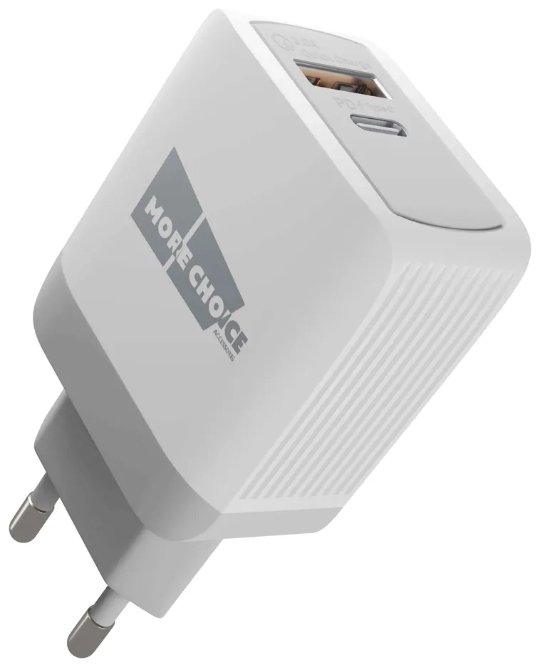 Зарядное устройство сетевое More Choice Smart 2*USB 3.0A PD 20W+QC3.0 быстрая зарядка для Lighting Type-C Black - фото №1