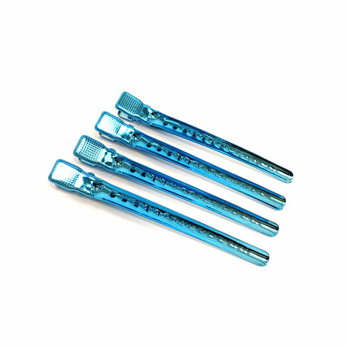 Зажим металлический Gera Professional, цвет синий, 10,5 см, 4шт/уп gera professional зажим металлический цвет синий 4 штуки в упаковке