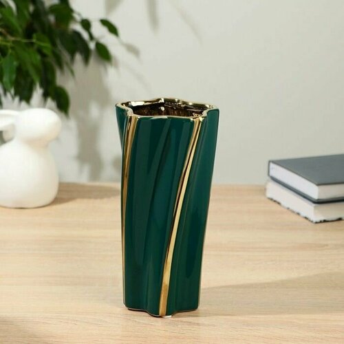 Ваза керамика Остин d 10см h 20 см зелёно-золотой 3680₽