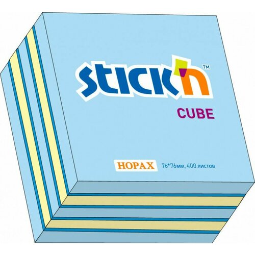 Набор из 12 штук Блок самоклеящийся бумажный Stick`n 21340 76x76мм 400 листов 70г/м2 неон+пастель голубой 3 цвета в упаковке