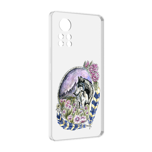 Чехол MyPads нарисованный волк в цветах с перьями для Infinix Note 12 i X667 задняя-панель-накладка-бампер