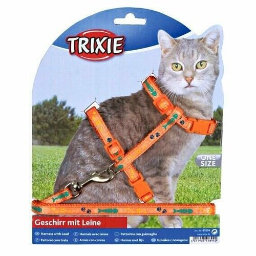 Шлейка с поводком для кошки Trixie, размер 22х36/1см. trixie trixie домик для кошки toledo с рисунком кошачьи лапки 61 см серый