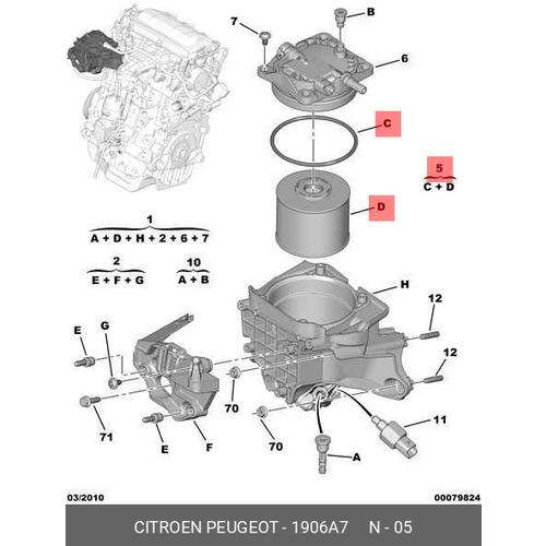 1906. A7_фильтр Топливный! Citroen C4/C5 2.0Hdi 09>, Ford Galaxy 2.0Tdci 06> Peugeot-Citroen арт. 1906A7