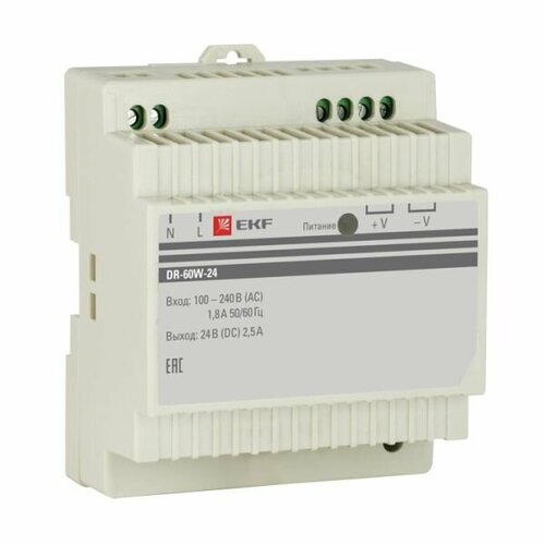 Блок питания 220В AC/24В DC DR-60W-24 (2,5А) PROxima EKF