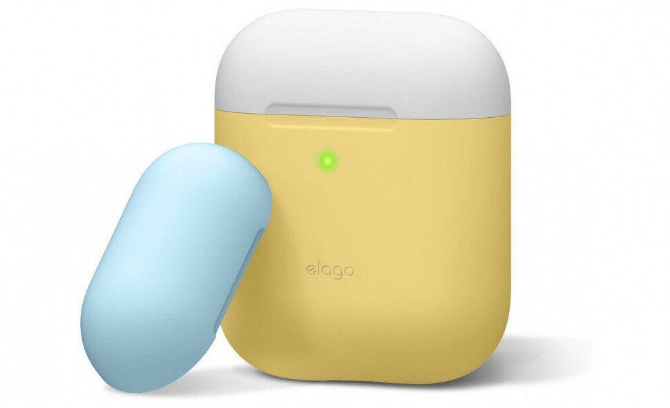 Силиконовый чехол Elago Duo Case для AirPods 1&2, цвет Желтый с Белой и Голубой крышками (EAPDO-YE-WHPBL)
