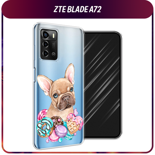 Силиконовый чехол на ZTE Blade A72/V40 Vita / ЗТЕ Блэйд А72/V40 Вита Бульдог и сладости, прозрачный