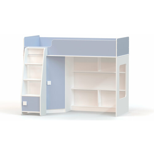 Кровать-чердак с угловым шкафом Ridgimmi 2.1 белый / голубой