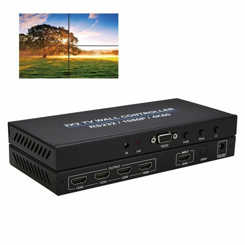 Контроллер видеостены 2x2, 1 вход/4 выхода, HDMI 2.0, RS232, IR (ORIENT HSP2X2WАH-2.0)