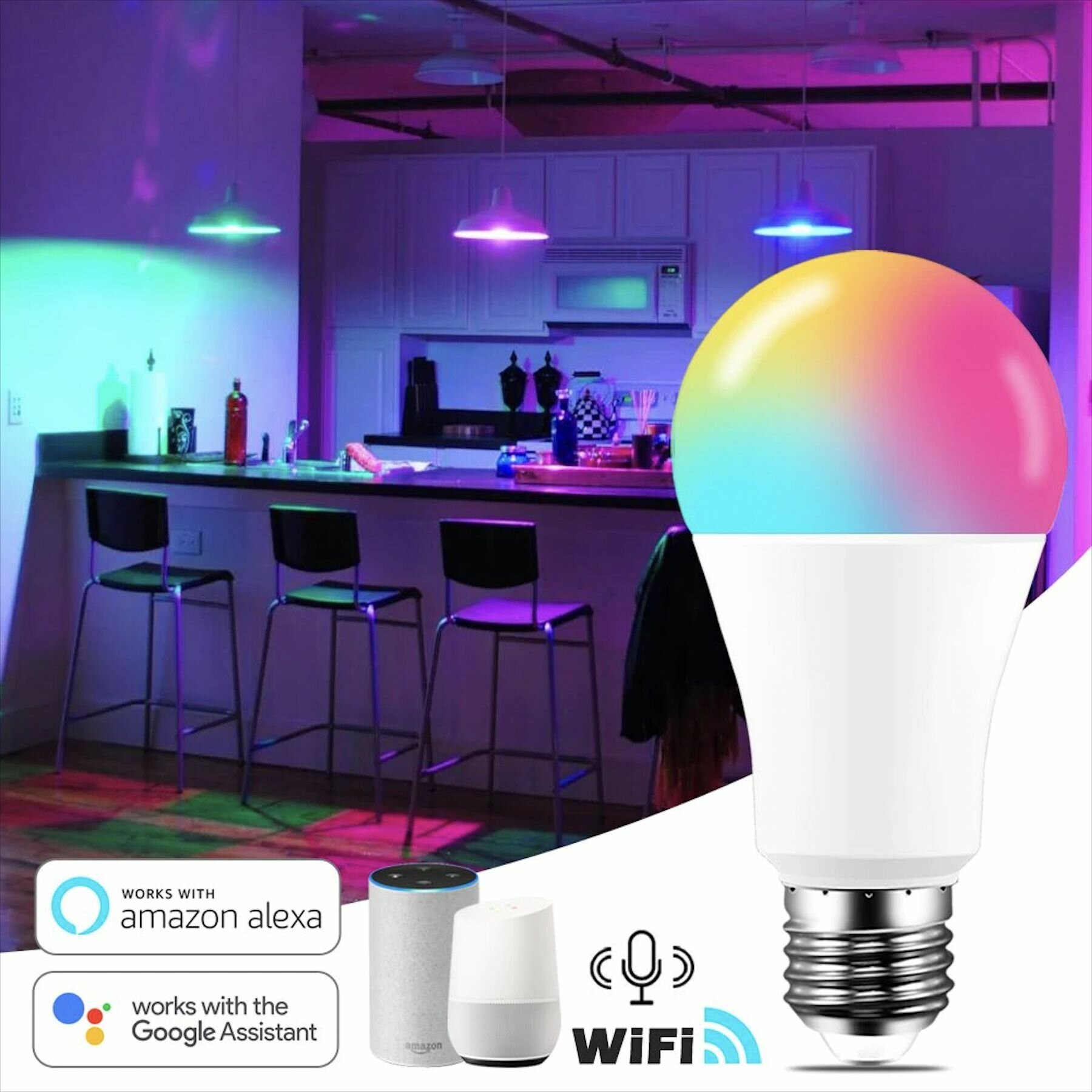 фото Умная светодиодная лампа Smart Led Bulb (RGBCW) WIFI RGB. E27 7W