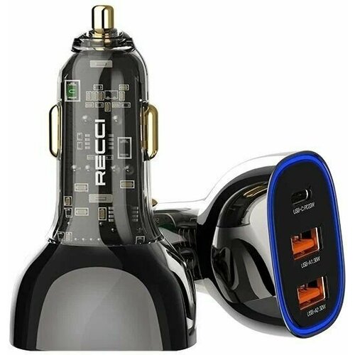 Автомобильное зарядное устройство Recci Journey RCC-N18 2x USB-A + Type-C 93 Вт с дисплеем и подсветкой