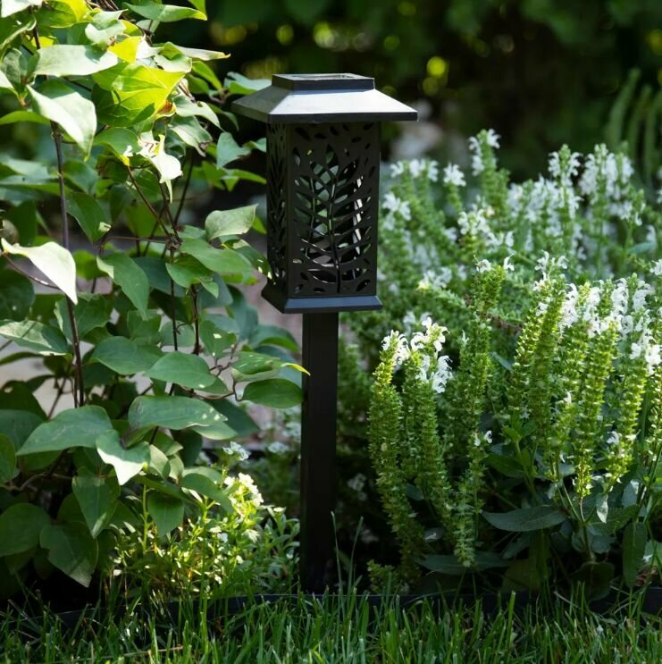 фото Светильник садовый на солнечной батарее АМ-375, черный / Фонарь уличный "Папоротник"