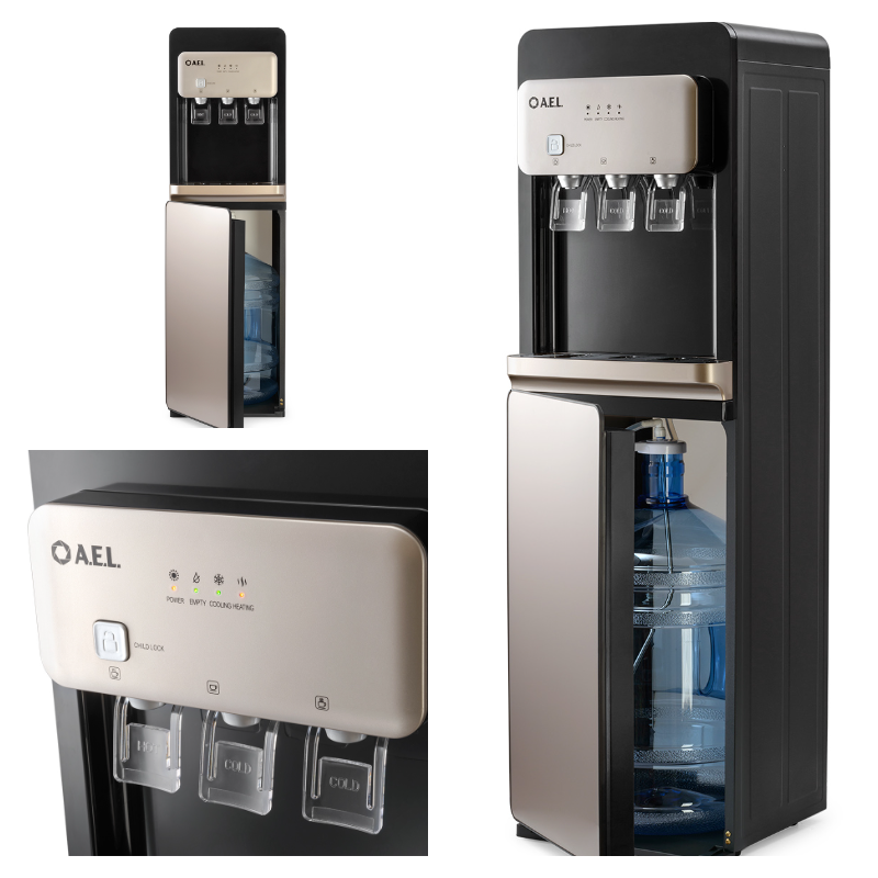 Кулер AEL LD-AEL-806a, нижний тип загрузки, защита от детей, черный/золотой