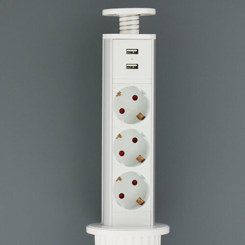 Встраиваемая выдвижная розетка для столешницы, скрытый удлинитель для кухни на 3 розетки с заземлением, провод 1.8 м