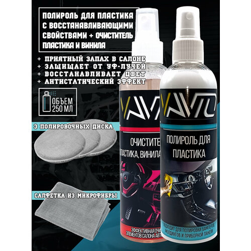 Подарочный набор автохимии VAVTO для ухода за салоном (полироль для пластика автомобиля, очиститель пластика)