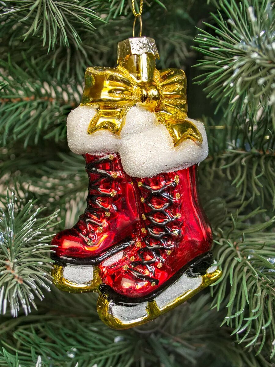 Стеклянная елочная игрушка Коньки 11 см