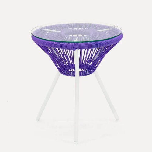 Изображение товара Кофейный стол KORNERA "Акапулько", каркас белый, искусственный ротанг лавандовый