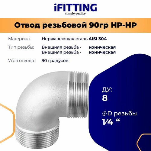 фото Отвод 1/4 дюйма наружная резьба нержавеющий нр/нр aisi304 ду 8 ifitting