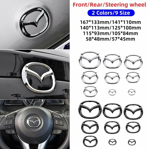 57 мм 105 мм 115 мм 140 мм Автомобильная эмблема значок на передний капот задняя крышка багажника наклейки с логотипом для Mazda 6 CX3 CX4 CX5 CX7 CX8 CX9 CX30 RX7 141mm 6 pin Glossy black 725₽