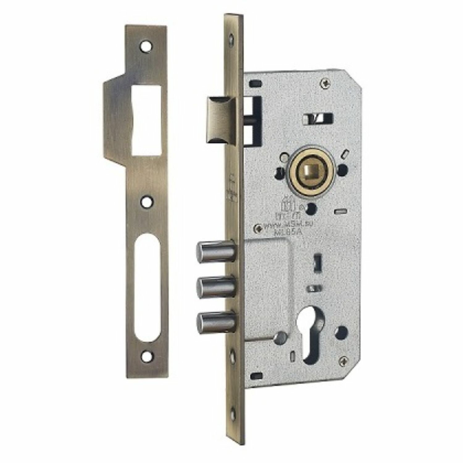 Замок врезной (корпус) ML85A AB (цвет Бронза) MSM, цилиндровый — фото 1