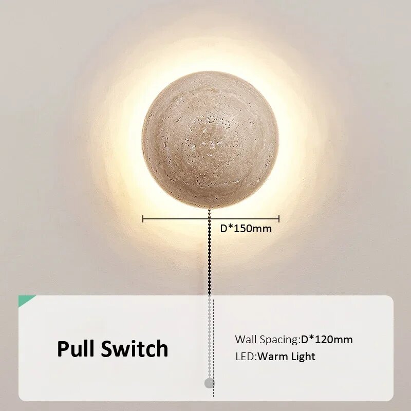 Травертин Известняковая стена искусственная для коридора прикроватной тумбочки натуральная желтая пещера каменная лестница внутренняя искусственная атмосферная подсветка D150mm Warm White Pull Rope Switch