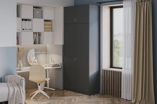 Изображение товара Шкаф распашной МебельЛэнд24 Лайт-2 с антресолью Графит 80x50x270 серый для одежды двухдверный